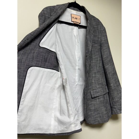 PLAN C Wool/Cotton Three Button Blazer, Melange Blk/Wht, Sz IT 40 - Picture 6 of 13